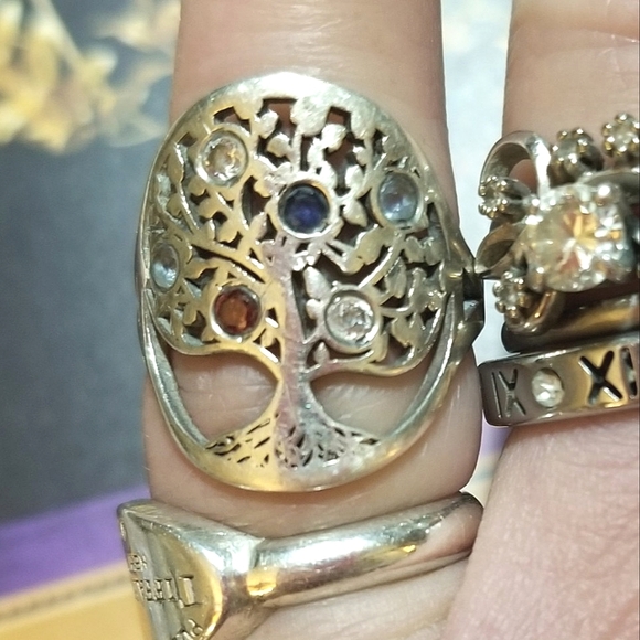 Sterling Silver Tree of Life Ring size 6 with Red,White Blue MEMORIAL DAY JEWELS - Picture 3 of 8